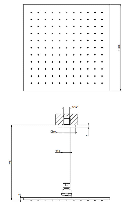 Soffione Doccia 30x30 a Soffitto orientabile con braccio doccia Cromo Gessi Emporio 47366