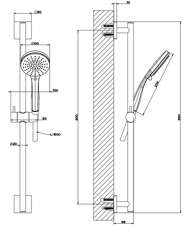 Asta saliscendi con doccetta anticalcare tre getti e flessibile 150 cm cromo gessi emporio 47318