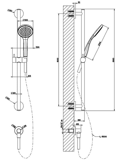 Asta Saliscendi Con Doccetta Anticalcare Flessibile 150 Cm Cromo Gessi Emporio 47306