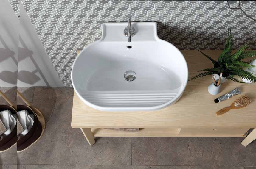 Colavene Tino lavatoio 60x50 in ceramica Bianco Lucido, dettaglio della doccetta estraibile