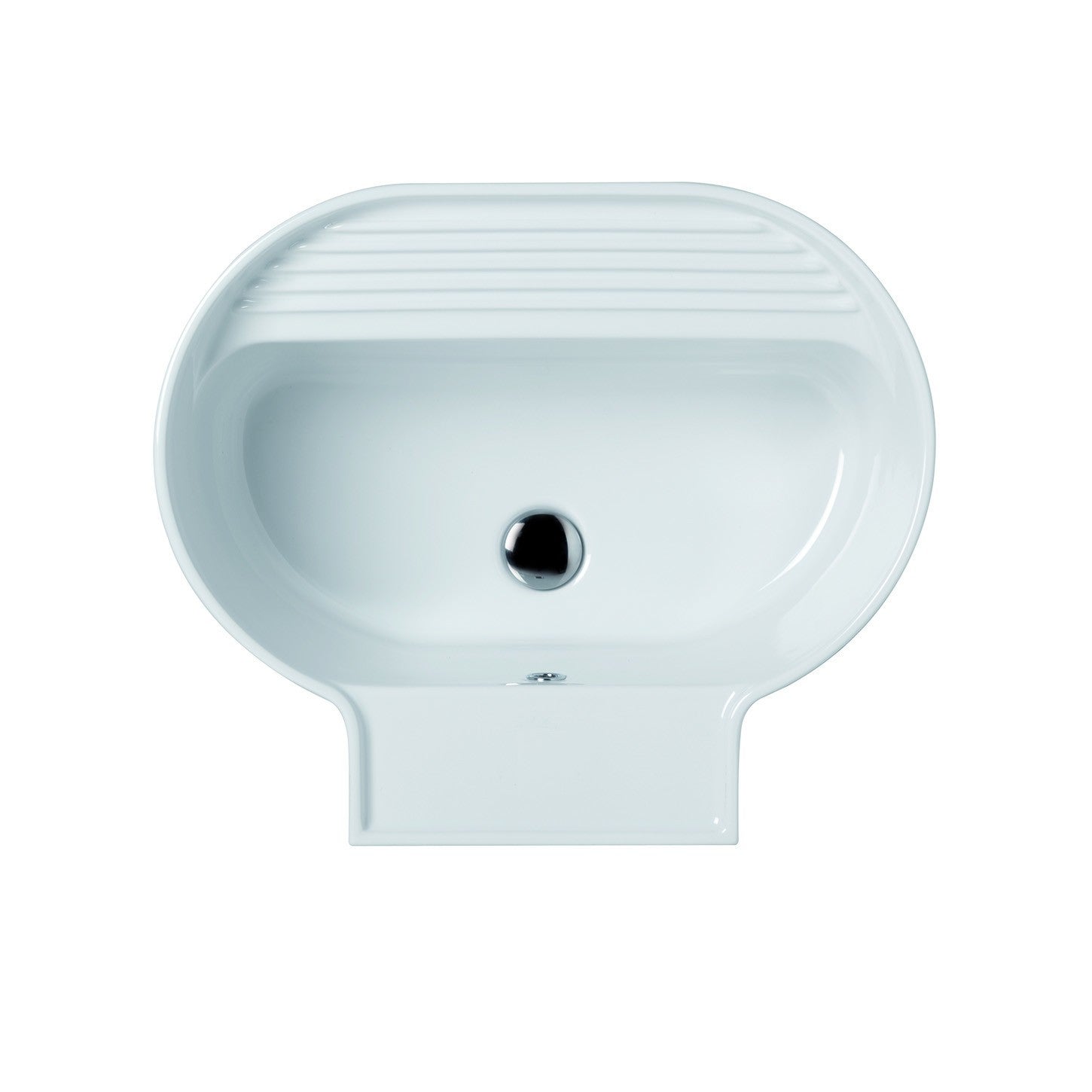 Colavene Tino lavatoio 60x50 in ceramica Bianco Lucido installato su lavello, vista della bocca e della leva