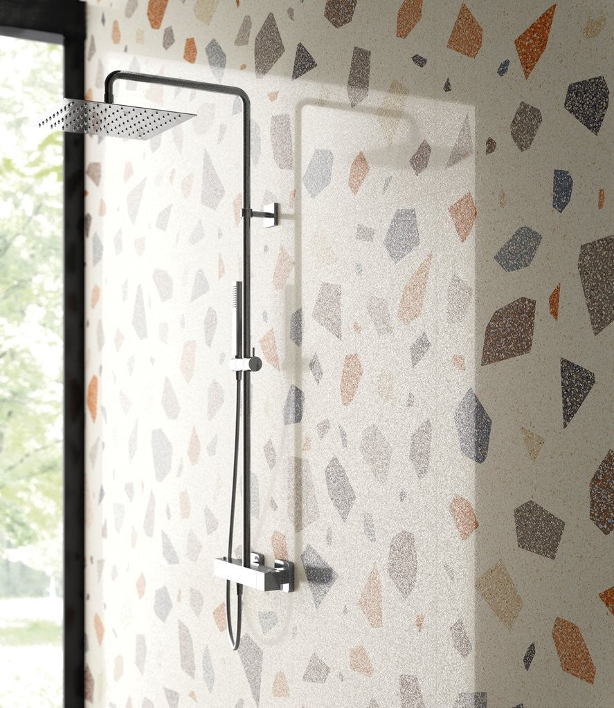 Pavimento rivestimento 60x60 decoro Effetto graniglia Palladian Light Lev posata in ambiente arredato, dettaglio della...