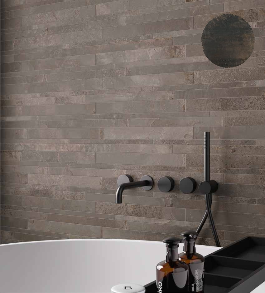 Muretto 22,5x45 Cm Effetto Metallo In Gres Porcellanto posata in ambiente arredato, dettaglio della venatura