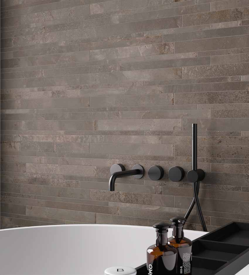 Muretto 22,5x45 Cm Effetto Metallo In Gres Porcellanto Iron posata in ambiente arredato, dettaglio della venatura