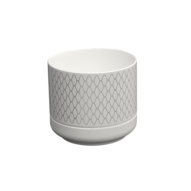 Bicchiere portaspazzolini largo finitura Netting Bianco in lucido e strutturato montato a parete, vista del design e...