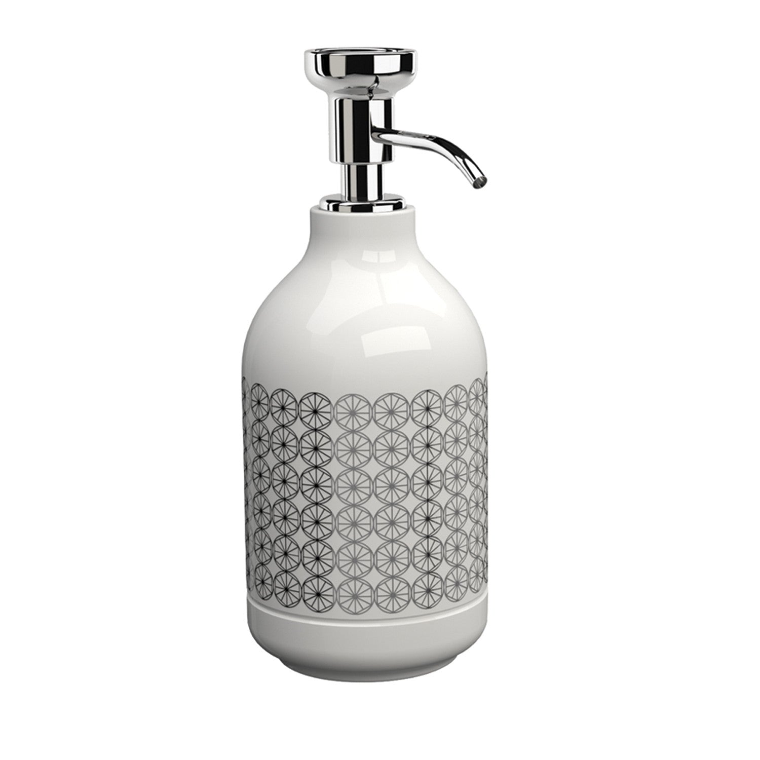 Dispenser sapone liquido Da Appoggio Circle Bianco Lucido montato a parete, vista del design e della finitura...