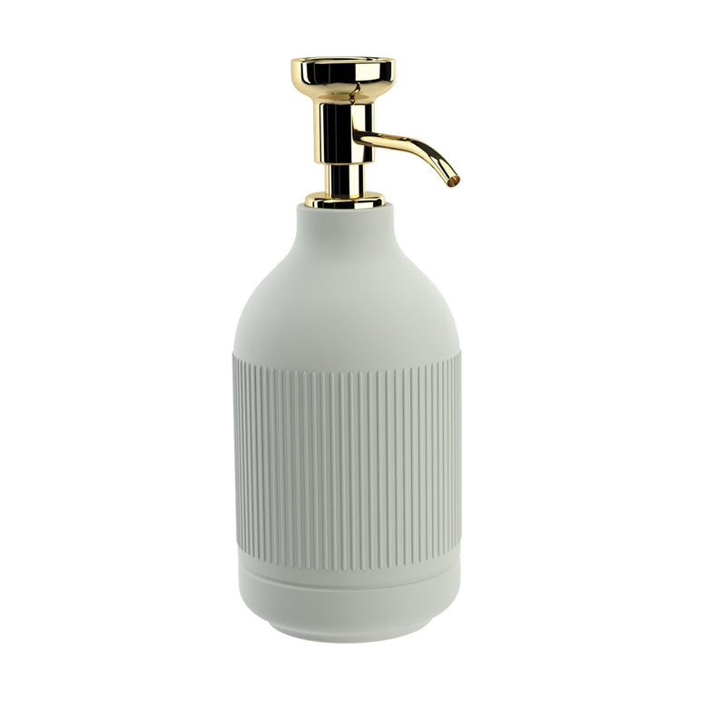 Dispenser sapone liquido Da Appoggio Strisce Celadon Oro montato a parete, vista del design e della finitura - Industrias...