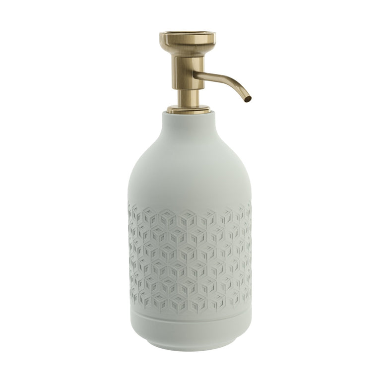 Dispenser sapone liquido da Appoggio Esagono Celadon Bron montato a parete, vista del design e della finitura...