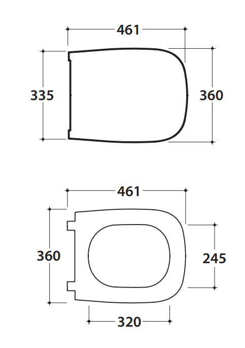 Sedile Soft Close Rimovibile in duroplast Bianco Genesis, vista laterale del profilo e della forma