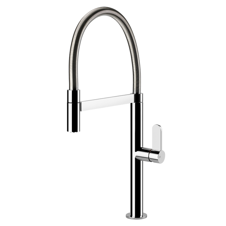 Miscelatore Semi Pro Monocomando Con Canna Girevole E installato su lavello, vista della bocca e della leva