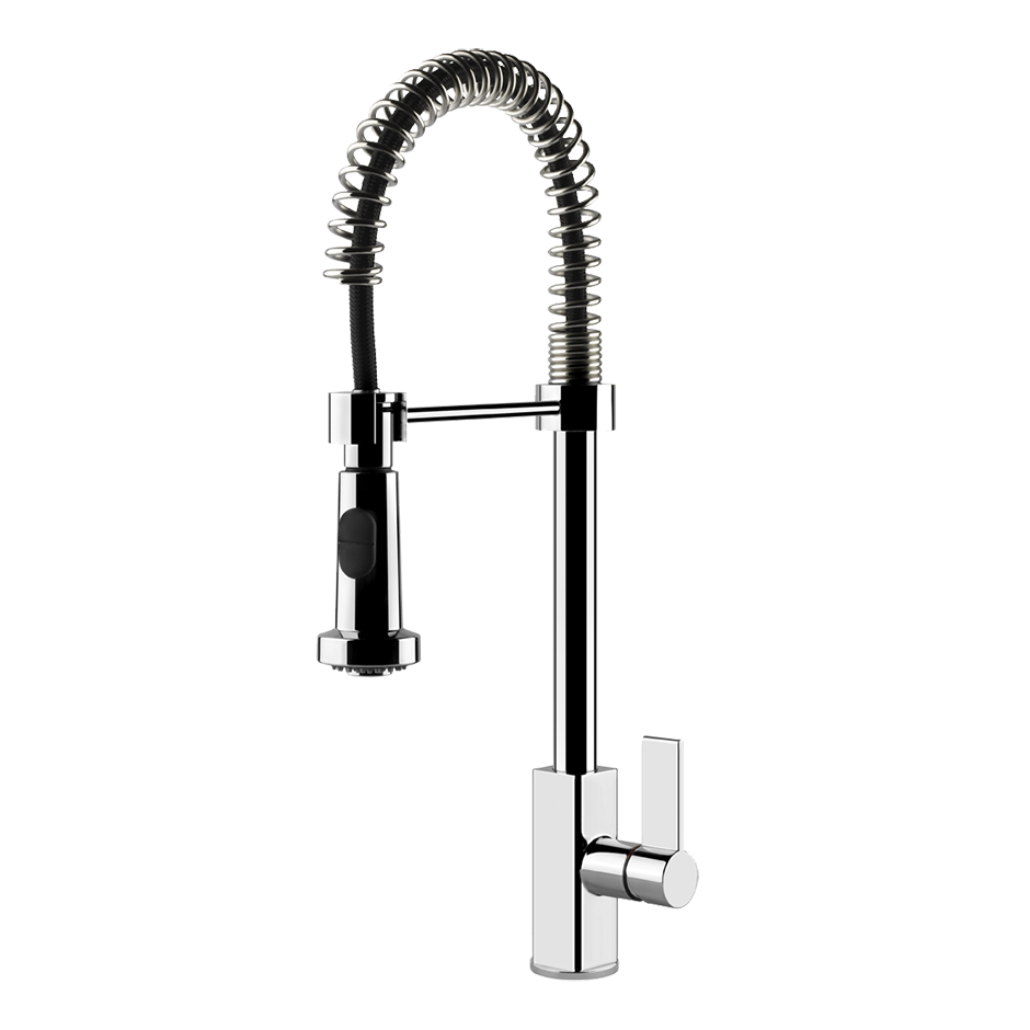 Miscelatore Semi Pro Monocomando Con Canna Girevole E installato su lavello, vista della bocca e della leva