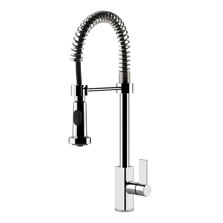 Miscelatore Semi Pro Monocomando Con Canna Girevole E installato su lavello, vista della bocca e della leva