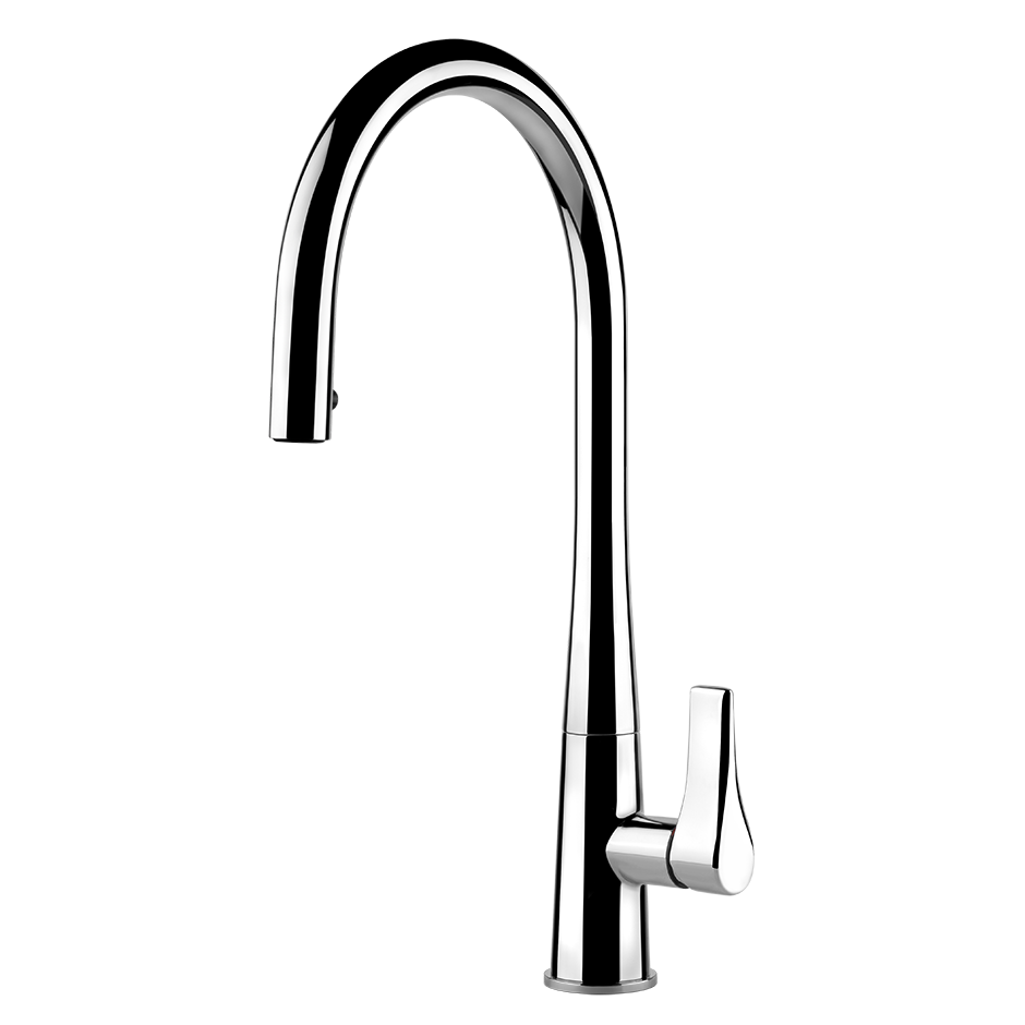 Miscelatore Cucina Monocomando Con Canna Girevole E installato su lavello, vista della bocca e della leva
