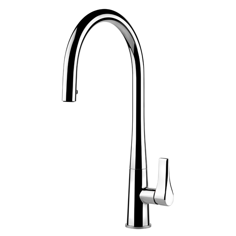 Miscelatore Cucina Monocomando Con Canna Girevole E installato su lavello, vista della bocca e della leva