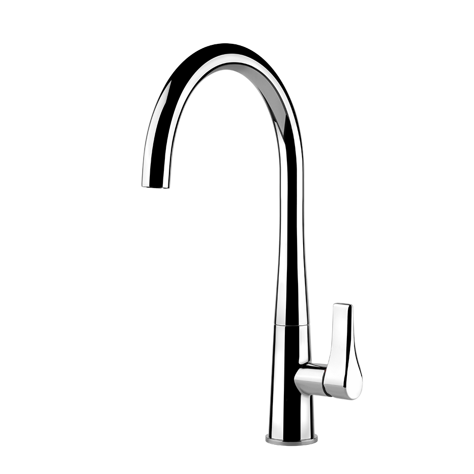 Miscelatore Cucina Monocomando Con Canna Girevole Cromo installato su lavello, vista della bocca e della leva