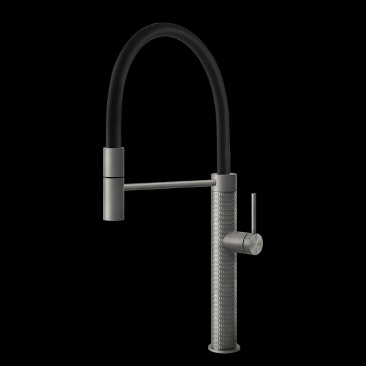 Miscelatore cucina semi pro con canna girevole e doccetta estraibile mono getto acciaio spazzolato Meccanica 60012 Gessi