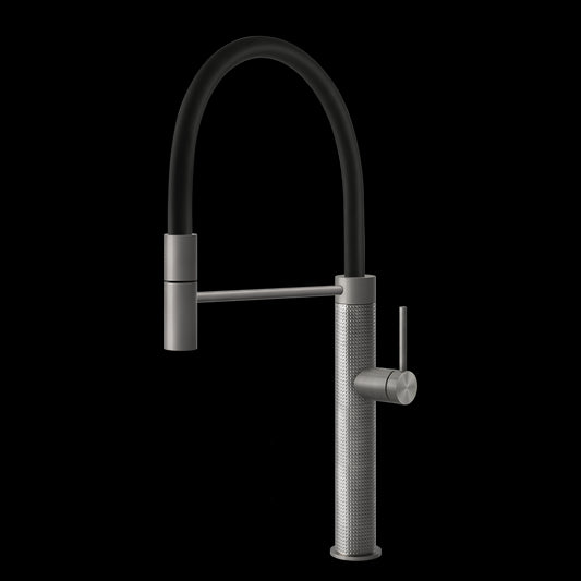 Miscelatore Cucina Semi Pro Monocomando Con Canna Girevole E Doccetta Estraibile Mono Getto Acciaio Spazzolato 60014 Gessi 316