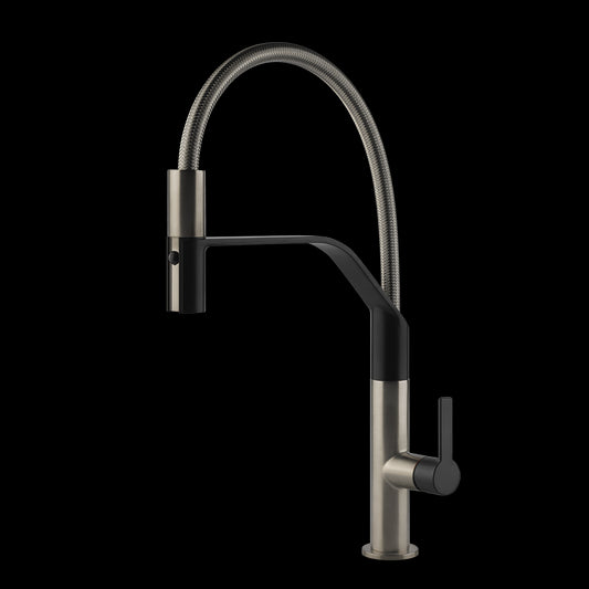 Miscelatore Cucina Semi Pro con Canna Girevole E Doccetta Estraibile Doppio Getto Finox Nero Opaco Mesh 60005 Gessi