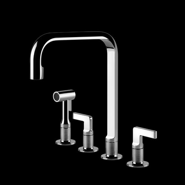Rubinetto Cucina 3 Fori Con Canna Girevole Con Doccetta Estraibile Mono Getto Cromo Inciso 58703 Gessi