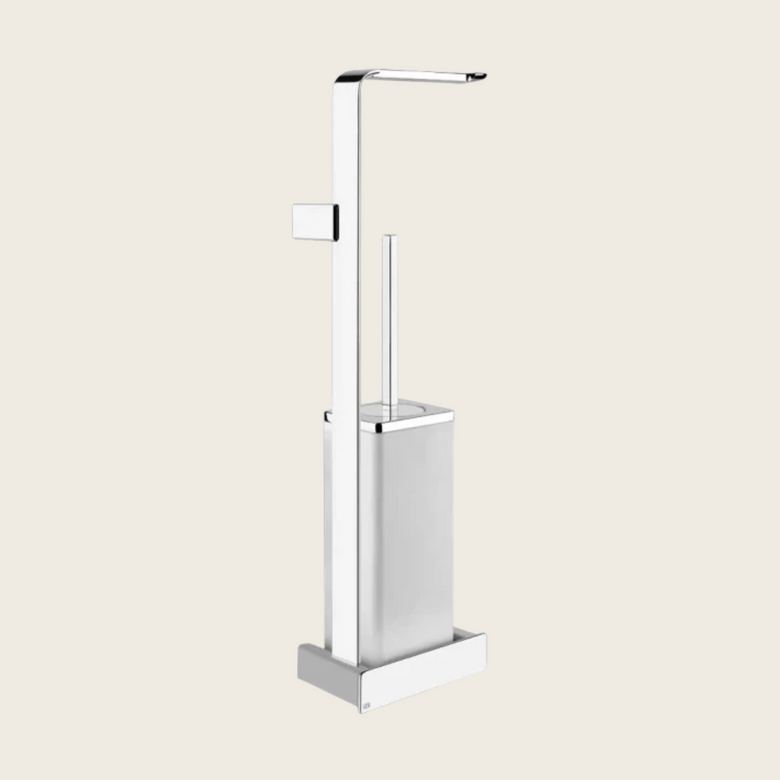 Gessi Ispa portarotolo portascopino a muro bianco cromo Cromo Lucido montato a parete, vista del design e della finitura