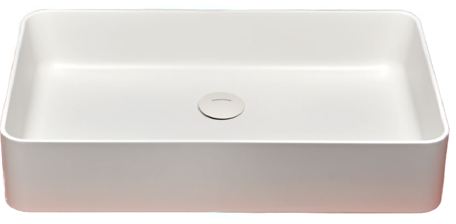 Antonio Lupi Velo Retto Lavabo 63x38 Rettangolare In ambientato su piano bagno con accessori - Antonio Lupi Design