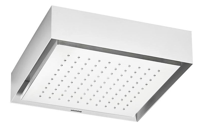 Antonio Lupi fuorimeteo Soffione 35x35 A Soffitto Bianco in naturale, vista frontale della maniglia e della bocca di...