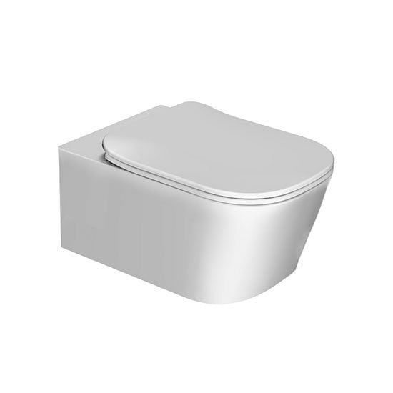 Antonio Lupi Design Komodo1 Vaso Sospeso Senza Brida Bianco in ceramica e lucido ambientato su piano bagno con accessori