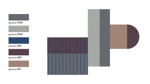 Antonio Lupi Geometrie Volanti Tappeto 250x350 In Velluto Multicolore ambientato in spazio living con arredi coordinati...