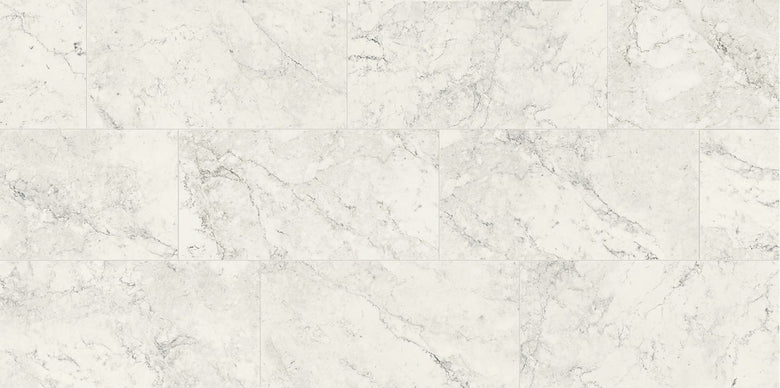 Cerim Exalt Pavimento Rivestimento 80x80 Cm 10mm Effetto Fairy White Nat posata in ambiente arredato, dettaglio della...