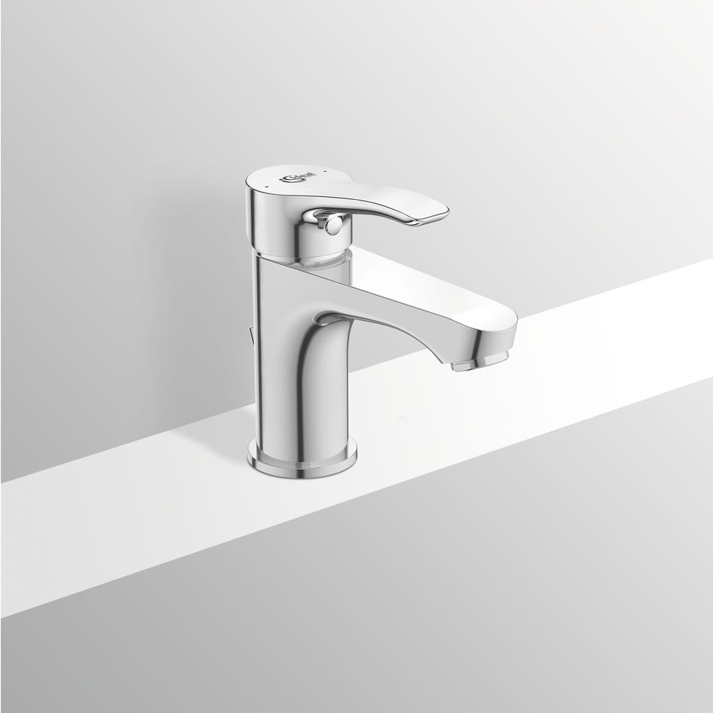 Ideal Standard Alpha Rubinetto Lavabo Con Piletta Cromo, vista frontale su sfondo bianco