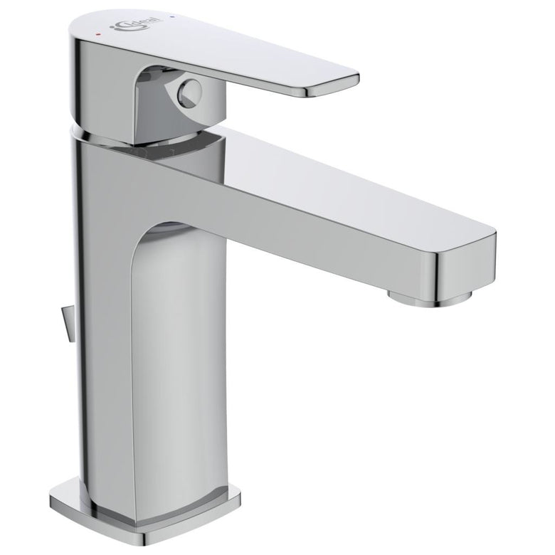 Ideal Standard Cerafine D H105 gruppo Lavabo Con Piletta Cromo ambientato su piano bagno con accessori