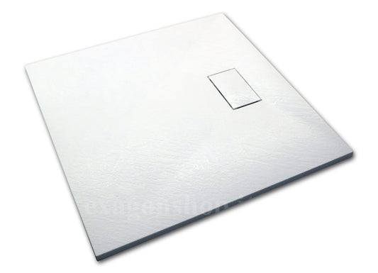 Quarzo piatto doccia 90x90 effetto pietra ardesia bianco in smc con piletta e copripiletta