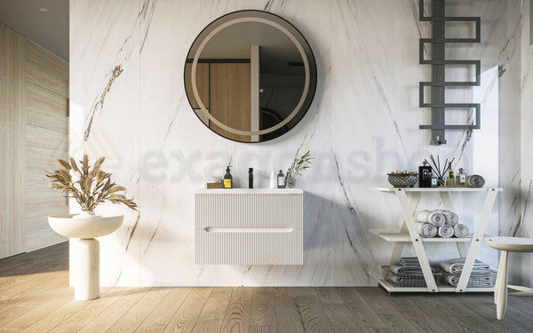 Mobile bagno bianco opaco 70x46 cannettato Urbino due cassetti con lavabo in ceramica