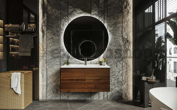 Mobile bagno noce 90x46 Sorrento maniglia sinistra e lavabo in ceramica
