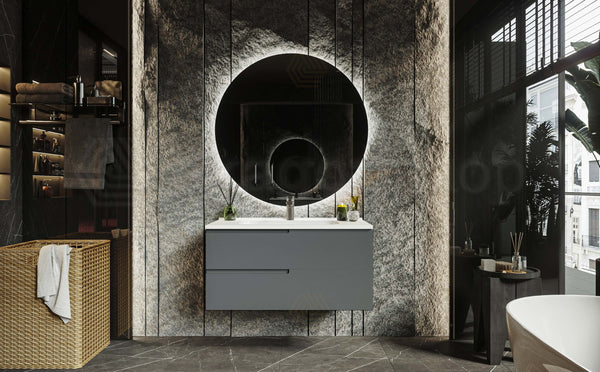 Mobile bagno grigio opaco 90x46 Sorrento maniglia sinistra e lavabo in ceramica