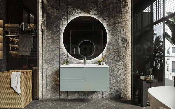 Mobile bagno salvia opaco 90x46 Sorrento maniglia sinistra e lavabo in ceramica