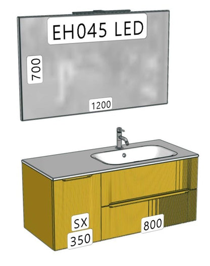 Smyle Onda Blob 115x50 Mobile bagno giallo bikini lucido con anta sinistra lavabo mineralmarmo e specchio