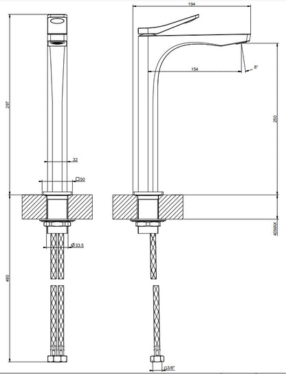 Gessi Rilievo Miscelatore Lavabo Alto Senza Scarico cromo 59004