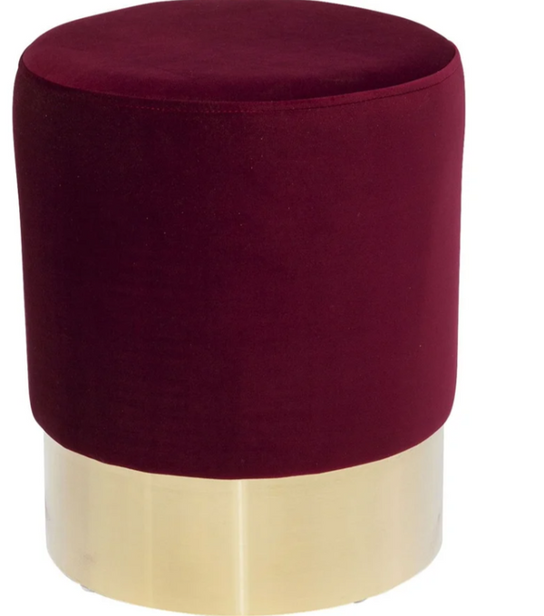 Cherry pouf sgabello 35 cm glamour moderno con fascia ottone e tessuto effetto velluto bordeaux