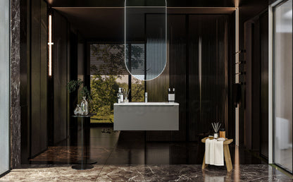 Mobile Bagno grigio opaco 90x50 Amalfi Un Cassetto E Lavabo Integrato In Mineralmarmo