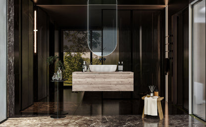 Mobile Bagno Rovere 120x50 Amalfi Con Un Cassetto e Lavabo da appoggio in ceramica