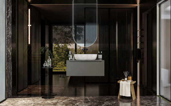 Mobile Bagno grigio opaco 90x50 Amalfi un Cassetto e Lavabo da appoggio in ceramica