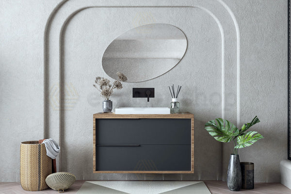 Mobile bagno 100x47 Urban noce antracite due cassetti con lavabo semintegrato