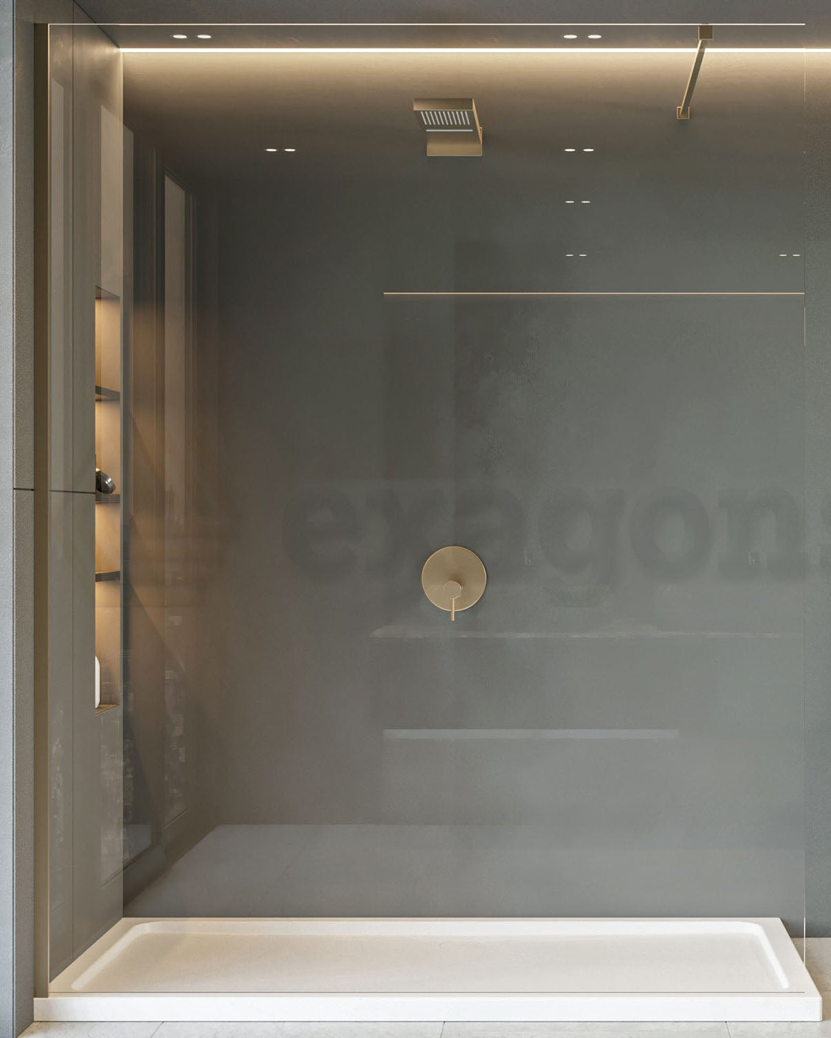 Walk in parete doccia fissa 120 cm vetro trasparente 8 mm H in bagno completo, vista d'insieme dell'ambiente - Exagonshop