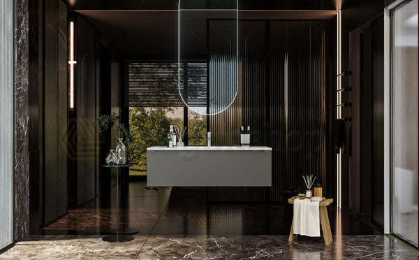 Mobile Bagno grigio opaco 120x50 Amalfi Un Cassetto E Lavabo Integrato In Mineralmarmo