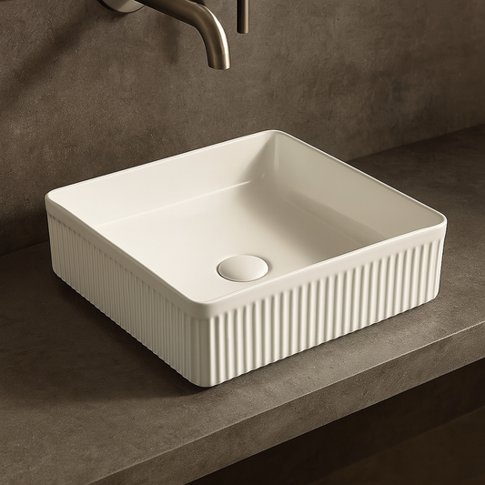 Lavabo 40x40 Roma cannettato da appoggio bianco lucido