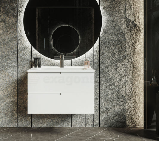 Mobile bagno 70x46 Sorrento Bianco opaco maniglia sinistra e lavabo in ceramica