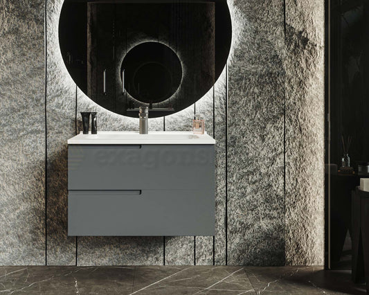 Mobile bagno grigio opaco 70x46 Sorrento maniglia sinistra e lavabo in ceramica