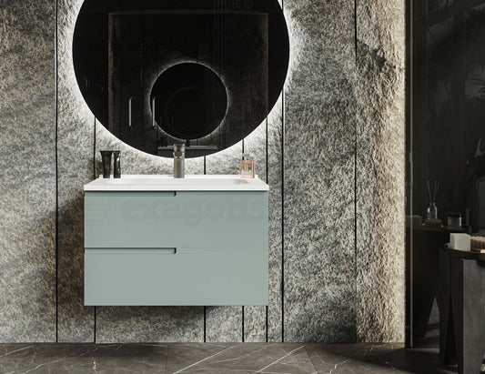 Mobile bagno salvia opaco 70x46 Sorrento maniglia sinistra e lavabo in ceramica