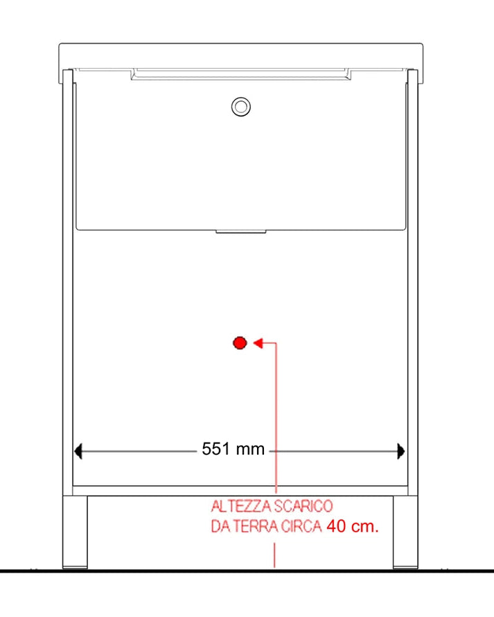 Lavatoio 60x50 bianco due ante e gocciolatoio installato su lavello, vista della bocca e della leva - Exagonshop